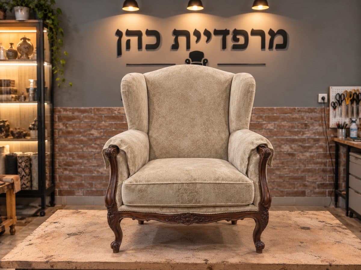 כורסה מגולפת בסגנון עתיק — אחרי