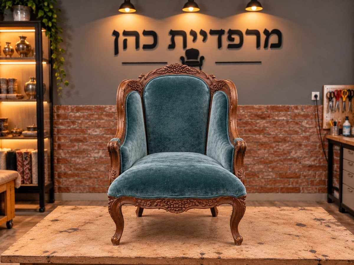 כורסה מגולפת בסגנון עתיק — אחרי